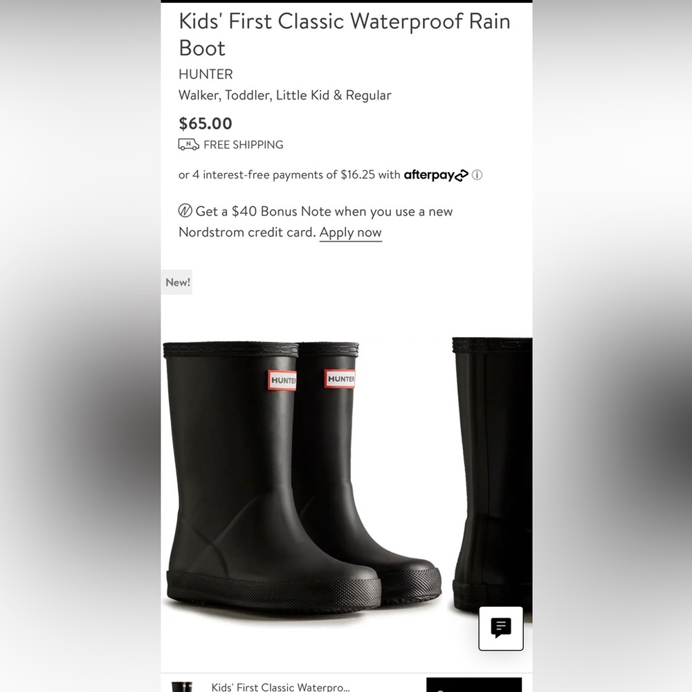 Toddler Hunter Boots in Black Size 8  - Never Worn
